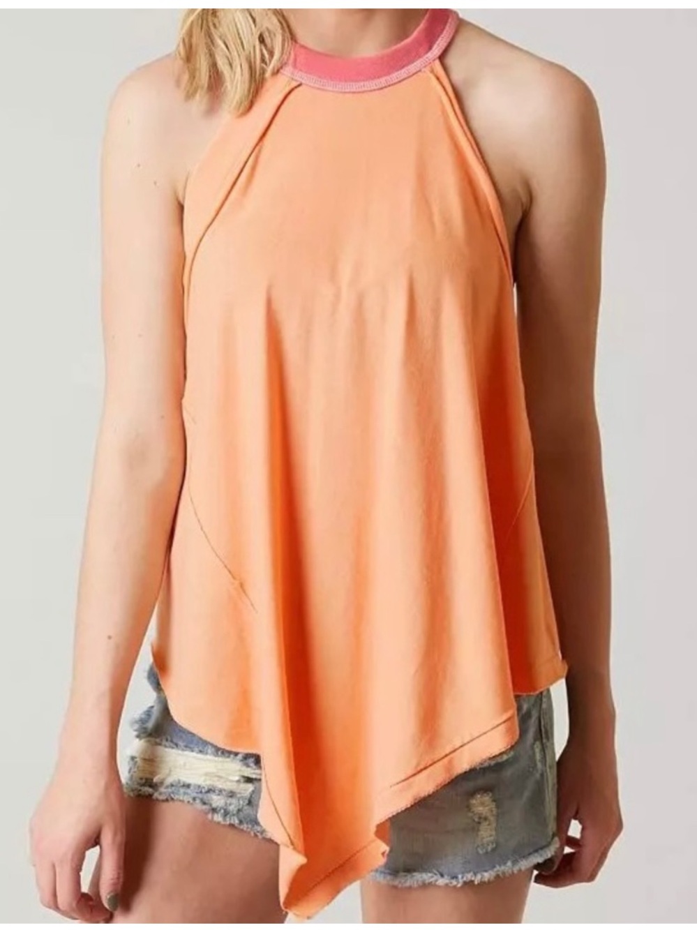 Free People We the Free Large Twin Peaks Raw Edge Tank Top Coral